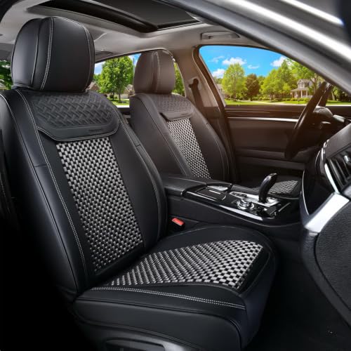 Image of Coverado 2 in 1 Front Seat Covers for Car, Conversions Between Warm Suede and Cold Ice Silk for Car Seat Protector Car Accessories Universal Fit for Most Cars SUVs and Trucks(Black&Gray)