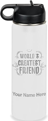 Miniatura 64 de LaserGram Personalized Water Bottle, World's Greatest Friend, Stainless Steel Double Wall Vacuum Insulated with Flip Top Straw, Custom Engraved Gift