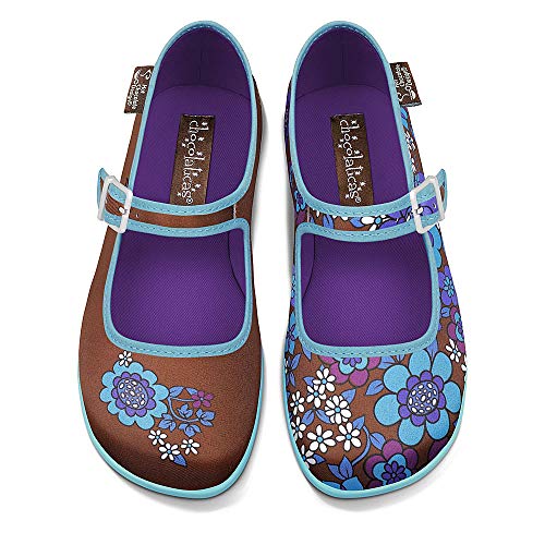 Image of Hot Chocolate Design Chocolaticas Funky Ballerina Mary Jane for Women, Blue Flowers, 8 Women
