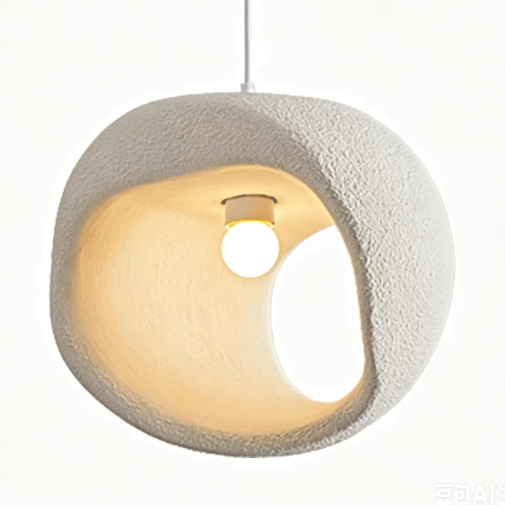 Lámpara Colgante Wabi-Sabi Cream Cutout Cave Con Casquillo E27 Para Isla De Cocina, Hecha A Mano En Poliestireno De Alta Densidad, Ideal Para Bar, Vestidor, Mesa De Comedor, Estudio O Mesita
