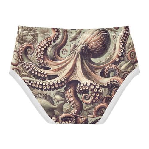 Vintage Octopus Print Toddler Girls Panties, Kids Underwear, 2T–8 Years2