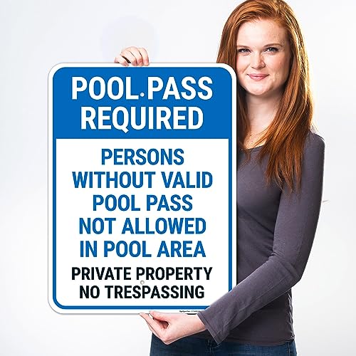 Pool Pass Required Persons Without Valid Pool Pass Not Allowed Sign 18x24 Inches miniatura 2