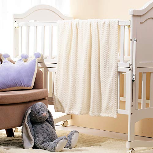 Image of CREVENT 30'X40' Cozy Fluffy Warm Fleece Infant Blanket for Girls & Boys Toddler Crib Cot Stroller (Wave Ivory /White)
