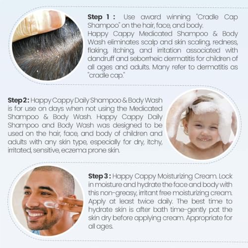 Image of Happy Cappy Baby Shampoo, Body Wash, & Moisturizing Cream Bundle | Eczema Body Wash and Lotion for Kids & Toddlers, Helps with Dryness, Reduces Itching, Dermatologist Tested, Fragrance-Free