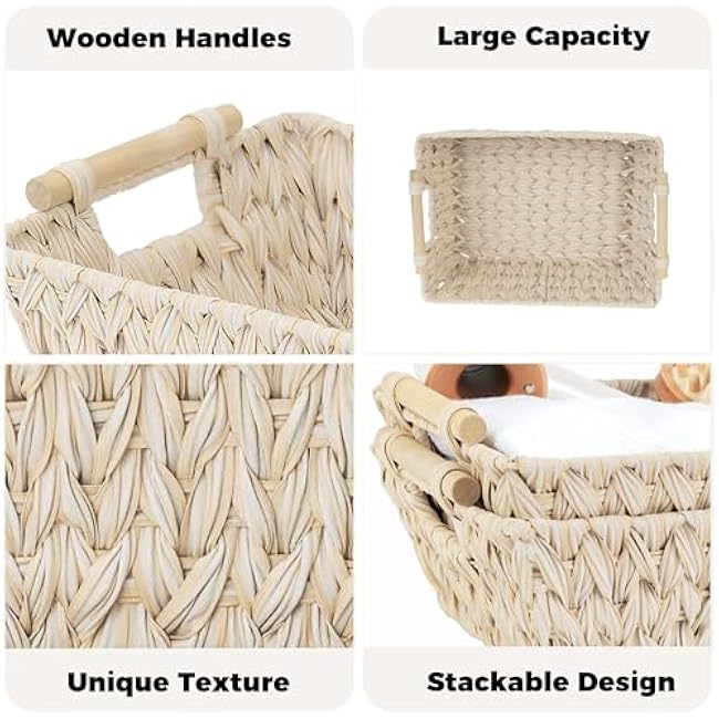 GRANNY SAYS 2-Pack Wicker Storage Baskets, Wicker Baskets for Organizing, Large Basket with Handles, Waterproof Woven Basket, Trapezoid Storage Baskets for Shelves, Butter Milk