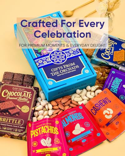 Image of Hyperfoods Rakhi Set for Brother and Bhabhi RawFruit Gifts From The Orchards Dry fruit 120 Grams(Cashews, Almonds, Pista, Raisins 30Gms Each) & 2 Brittle(100 Gm Each) with Rakhi Hamper For Brother with Roli & Rice