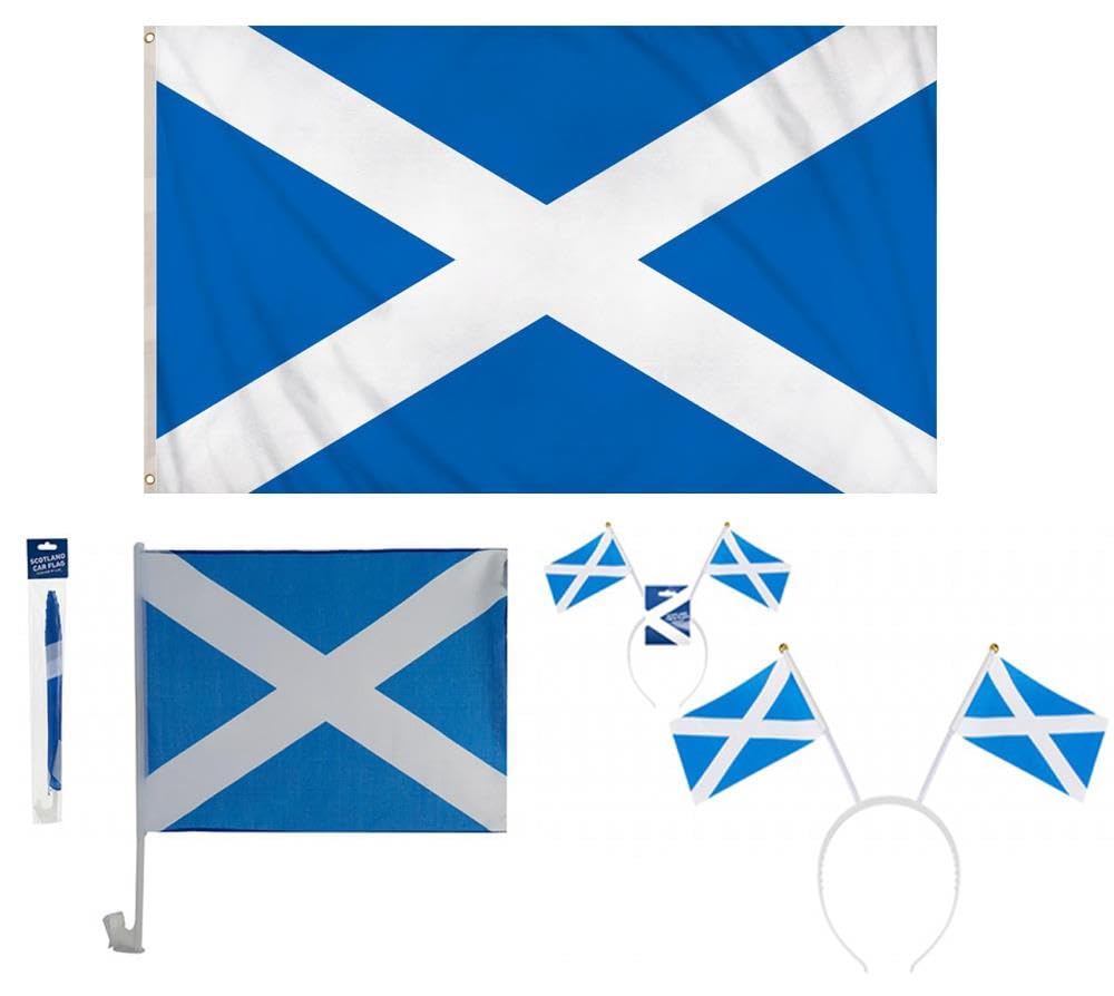 Scotland St Andrews Cross x2 Car Flag 5x3 Full Size Flag & Head Bopper Patriotic Supporters Kit