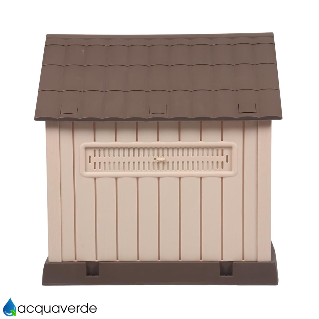 acquaverde | Cuccia per Cani da Esterno, Taglia Grande/Large Casetta per Cani in Resina, Impermeabile, Resistente, Base Isolante e Tetto Spiovente, Facile da Montare - Beige/Marrone | cm. 93x99x98