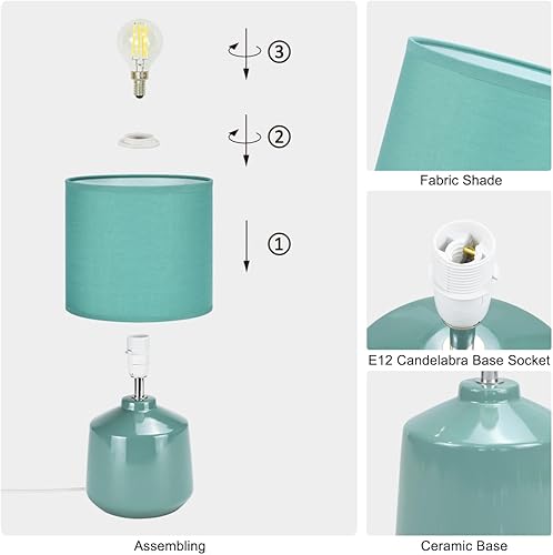 Miniatura 6 de Lampwell Lena - Lámpara de mesa de cerámica moderna con pantalla de tela y cerámica brillante para dormitorio, sala de estar, decoración