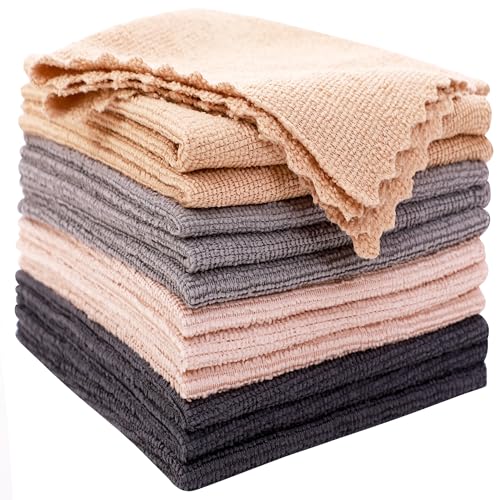 MOONQUEEN 12 Pack Microfiber Cleaning Cloth - Reusable Cleaning Rag, Fast Drying Cleaning Towels,12'X12', Grey/Light Grey/Brown/Cream