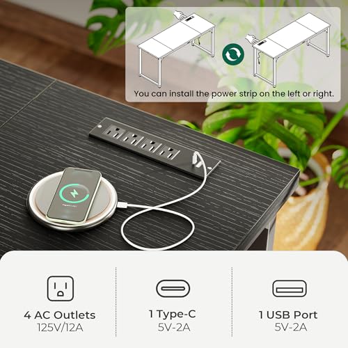 Huuger 63 x 31.5 inch Desk with Power Outlets & USB-C, 1.2 Inch Thicker Desktop, Robust Metal Tubes, Deep Computer Desk, Heavy Duty Office Work Desk, for Home Office, Black