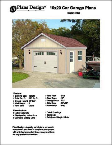 16' X 20' Car Garage/workshop Project Plans -Design #51620