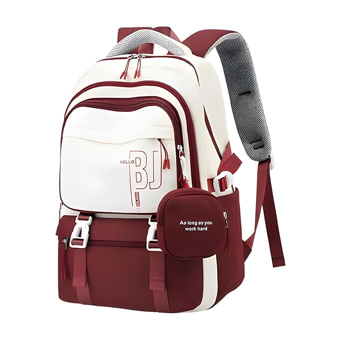 Image of Girls School Backpack with Small Zipper Pouch Fashion Nylon Backpack Multi Compartment Large Capacity Bag with Padded Shoulder Straps & Handle for School Travel Camping College