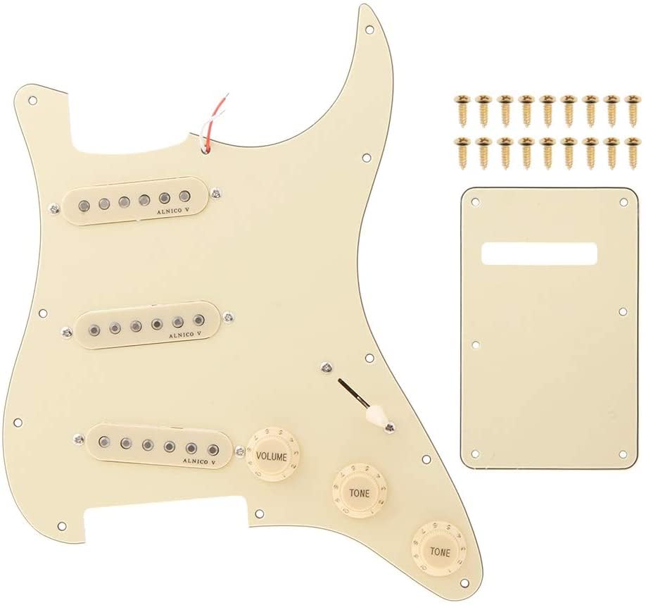 SSS 3-Ply Prewired Loaded Pickguard Scratchplate Backplate with Alnico V Pickups Kit for Strat ST Electric Guitars Replacement Parts