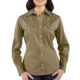 Carhartt Women's Long Sleeve Twill Snap Front Shirt,Dark Khaki (Closeout),Medium