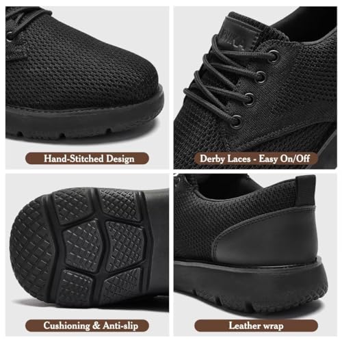 Image of Men's Breathable Mesh Comfortable Business Casual Shoes with Sneakers Design for Long Standing, Office Work, Formal Occasions & Walking All Black