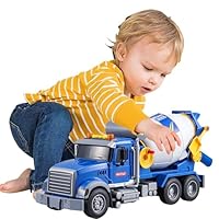 Pryzoq Cement Mixer Truck Toy, ABS Construction Vehicle, Blue and White, Inertia-Powered,Construction Vehicle for Toddlers 3-8, Holiday Birthday Gift