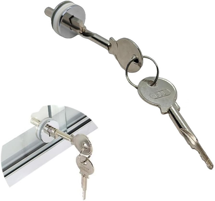 Sliding Glass Door Lock with 2 Keys, Glass Display Case Lock for Museum Cabinet, Curio, Bookcase, Adjustable Locking Latch Fits Glasses Thickness 0.12"-0.27" (3-7m)