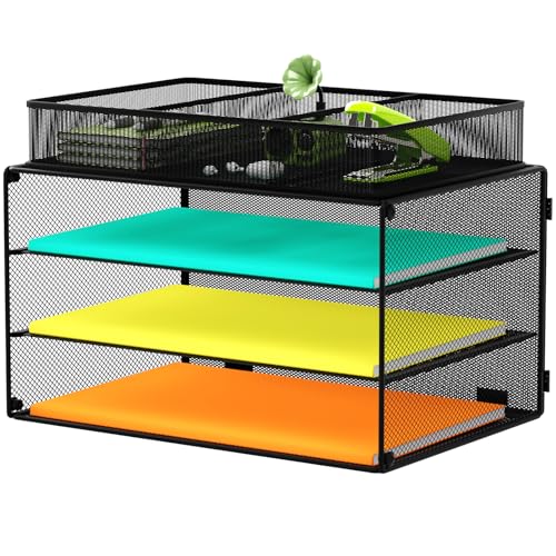 GDINDINFAN Paper Letter Tray Organizer, 3 Tier Mesh File Tray Desktop Paper Sorter with Drawer, Black