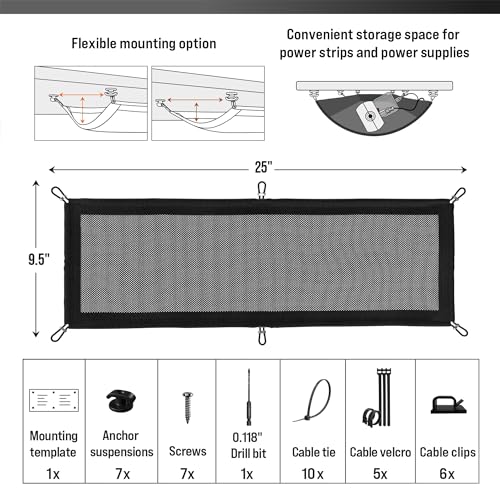 Image of Cable Management net - Under Desk Cable Management Tray - Cable net - Wire Management Under Desk - Cord Organizer