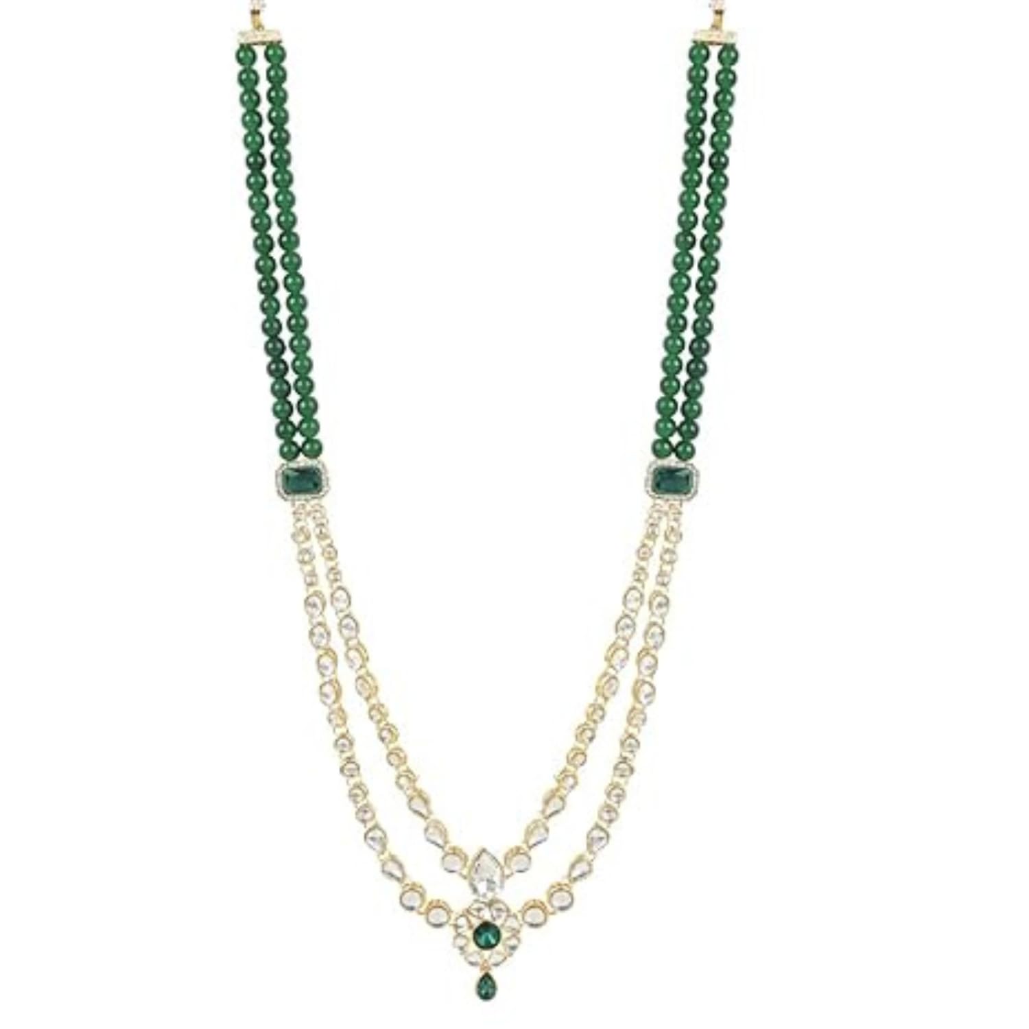 2 Layered Traditional Gold Plated Kundan Studded Moti Mala Maharaja Haar/Groom Long Necklace For Men (MLP48)