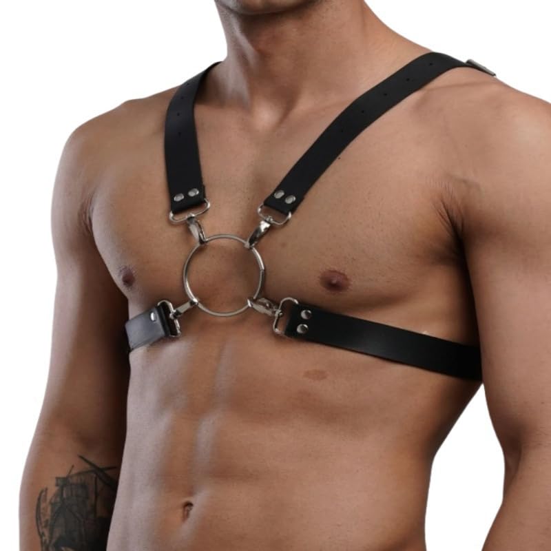 Fstrend Men's Chest Harness Belt Black Faux Leather Shoulder Strap Fashion Rave Body Accessory2