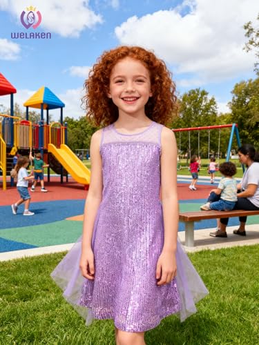 Girls Sequin Tulle Dress Sparkly Mesh Overlay Party Gown3