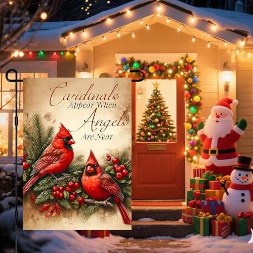 Image of BlissYard Winter Garden Flag Cardinal Angels Quote 12 x 18 Inch