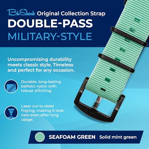 Image of BluShark - Original Collection Military-Style Waterproof Watch Strap, Fits All Timepiece Brands, Durable Nylon Wristwatch Accessories with Stainless Steel Buckle - 18mm, 20mm, 22mm & 24mm Watch Bands