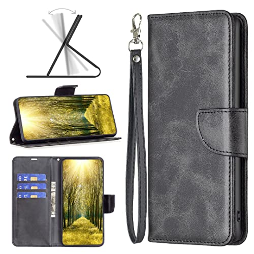 Étui en cuir PU premium pour Moto G62 5G finition couleur solide noire