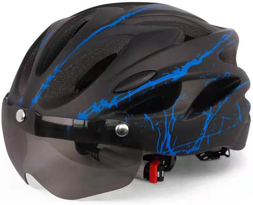 Bike Helmet for Men Women, Detachable Magnetic Goggle Visor Bicycle Road Mountain Cycling Helmet, Adjustable Size 21.3-24.4 Inches (Black and Blue)