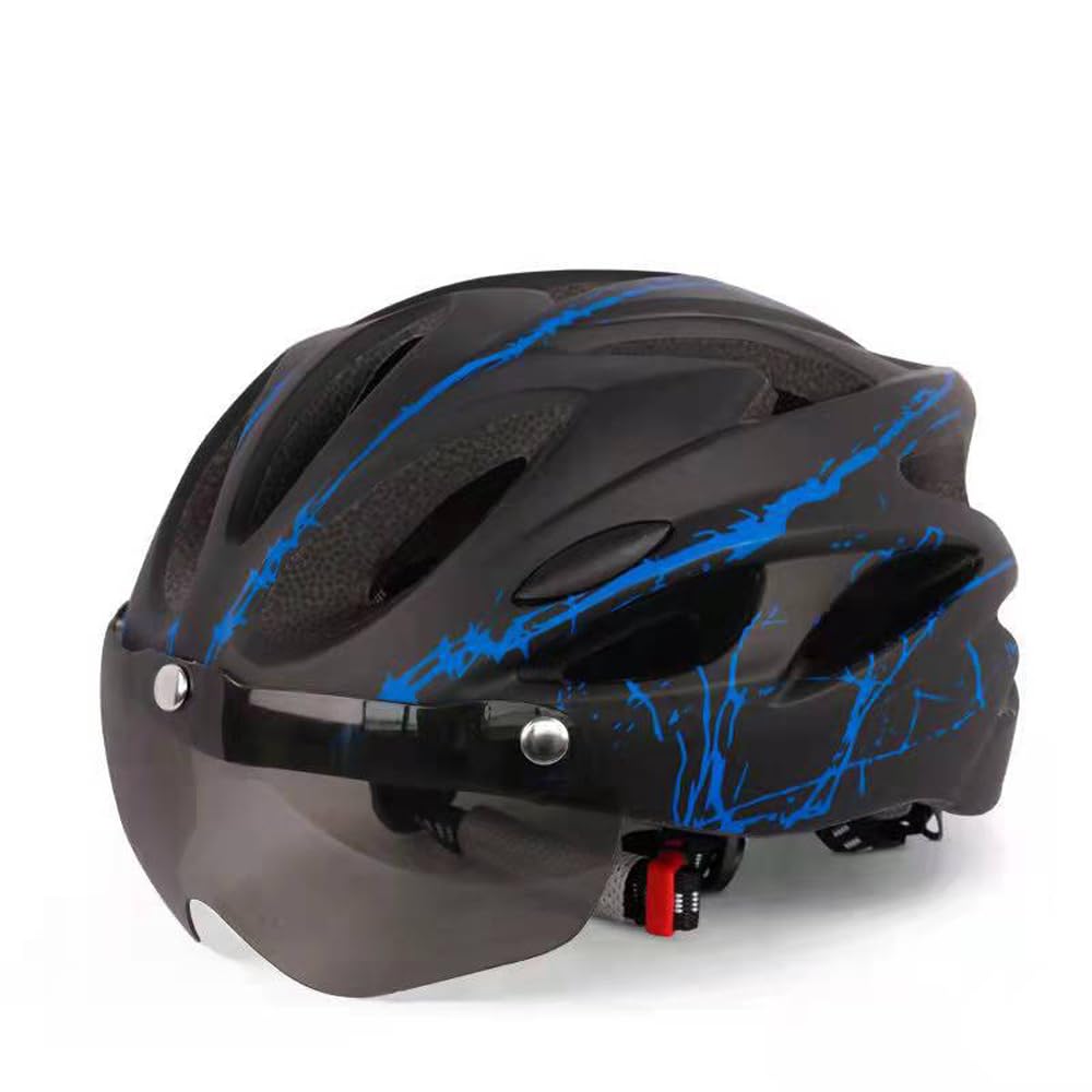 Bike Helmet for Men Women, Detachable Magnetic Goggle Visor Bicycle Road Mountain Cycling Helmet, Adjustable Size 21.3-24.4 Inches (Black and Blue)