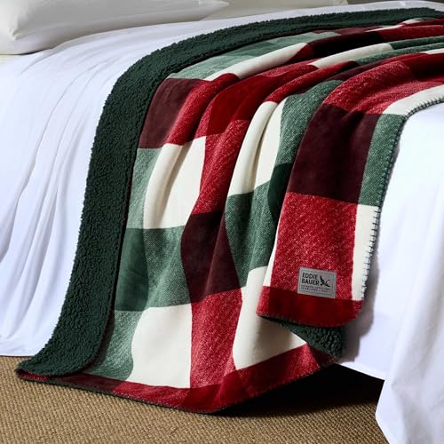 Image of Eddie Bauer - Oversized Throw Blanket 50x70, Reversible Plush Blanket for Couch or Bed, Plaid Room Decor (Mountain Fall Green)