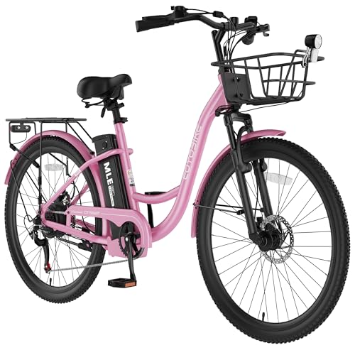 350W Electric Bike for Adults, 20MPH 7-Speed Commuter Ebike, 36V 10.4Ah Removable Battery, Aluminum Frame, Front Suspension, Dual Disc Brakes, Basket & Rear Rack, 330 lbs Load image 1