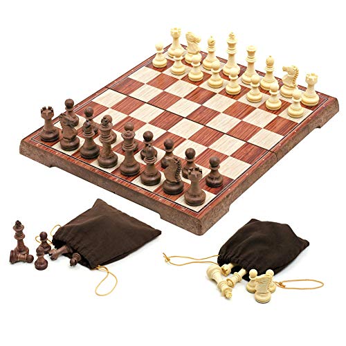 AOIO Holz Magnetisch Schachspiel, Schachspiel Magnetisch, Schach Magnetischem Reise Faltbarem Schachbrett für Familie Geschenk Reisen für Familie und Outdoor-Aktivitäten Cover