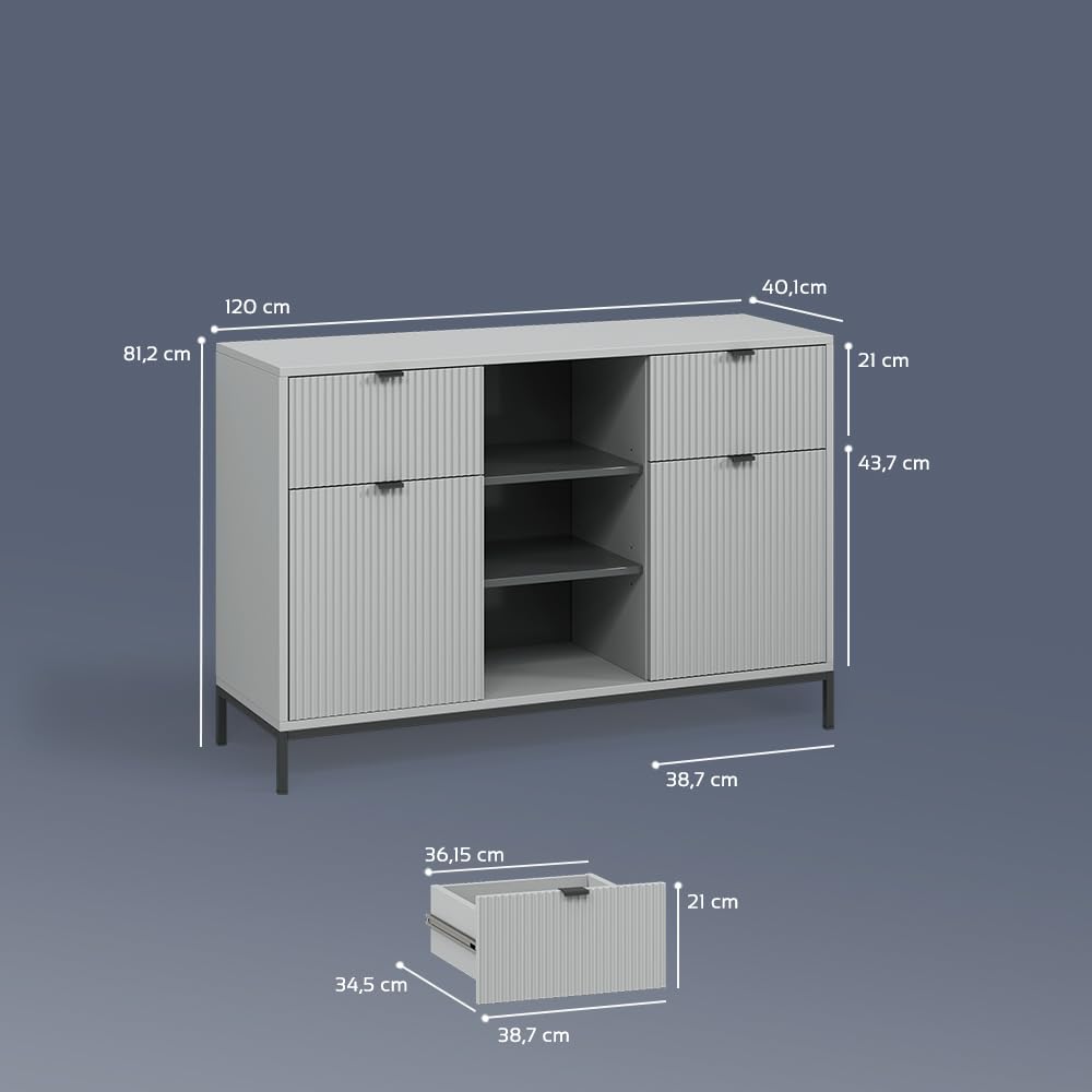 Livinity Cassettiera per camera da letto Aterno, Grigio, 120 x 81.2 cm
