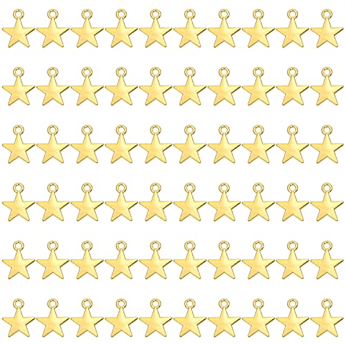 Shapenty Mini Metal Star Pendant Charms Beads Bulk Pentagram Charms for Necklace Earring Bracelet Keychain Jewelry Making Craft Project Christmas Ornaments Decoration 60PCS (Gold)