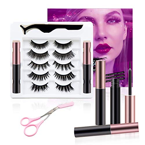 Magnetic False Eyelashes and With Eyeliner Kit, Glamnetic Soft Natural False Lashes, Reusable Fake Eyelashes Extension Suppliesm, Fake Lashes No Glue Needed (5 Pairs)