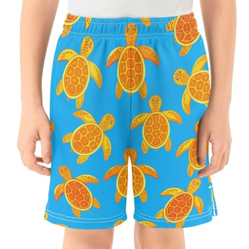 J JOYSAY Cartoon Turtle Golden Boys Athletic Shorts Kids Youth Casual Shotrs with Elastic Waistband Pockets for Soccer Basketball Sports Running Size M2