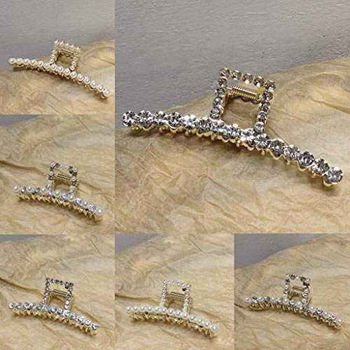 A FEI Garra de cabelo de metal vintage, imitação de pérola, strass, antiderrapante, francês, forte,