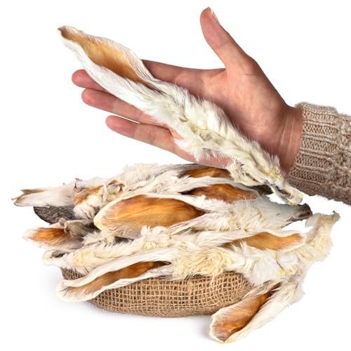Rabbit Ears with Fur Dog Treats (10 pcs)| All-Natural Hypoallergenic Dehydrated Chews | Supports Dental Hygiene & Digestion | Ideal for Small Medium & Large Dogs
