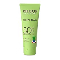 Bilboa In Viaggio, Sapore di Aloe Crema Solare SPF 50+, Con Aloe Vera, Musica per Pelli Sensibili, Resistente all’Acqua, Dermatologicamente testata, 75 ml