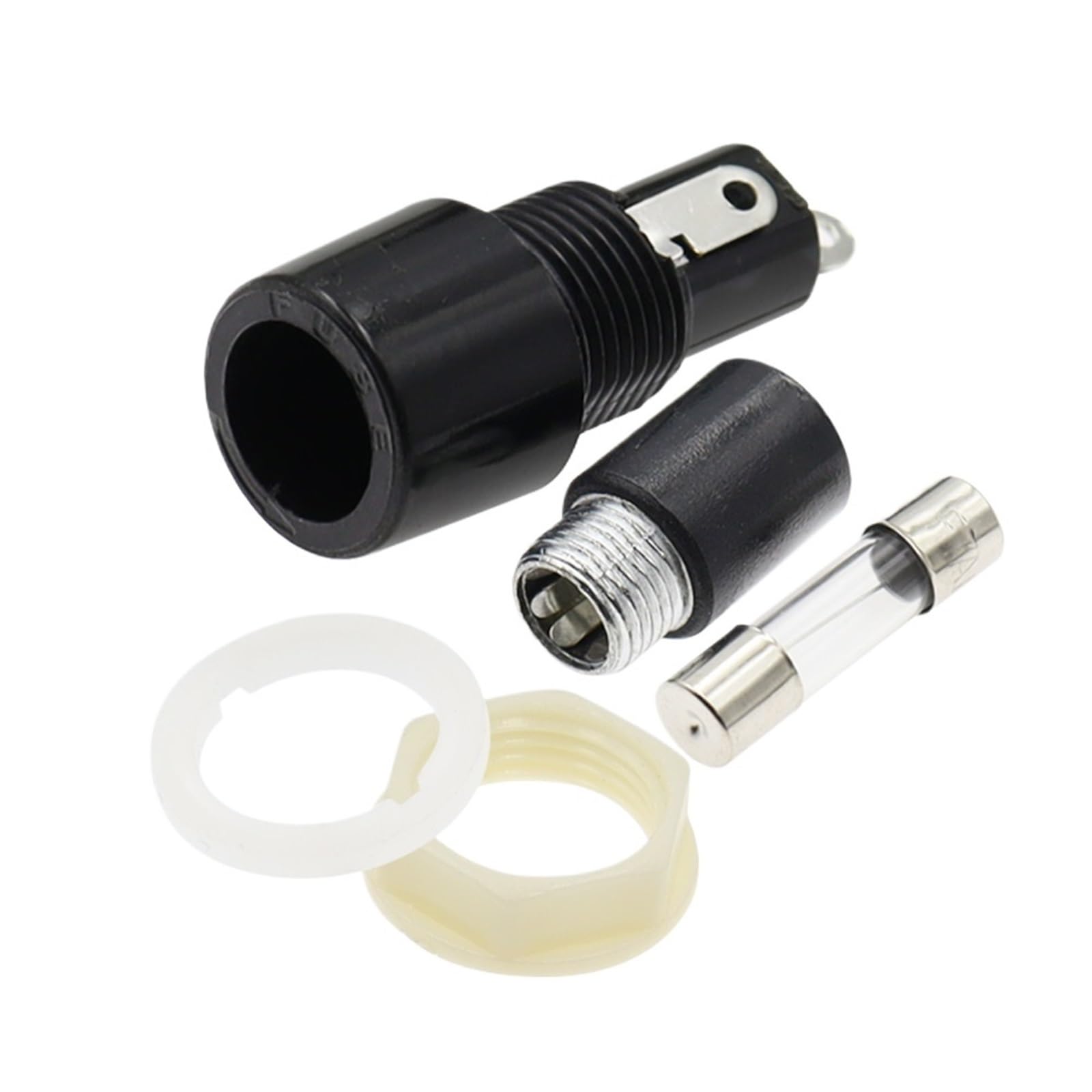 MF-528 5 x 20 mm czarny uchwyt bezpiecznika płaskiego z nakrętką krzyżakową, 10 A, 250 V, 20 sztuk (0,63A)