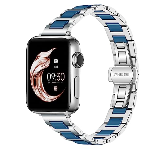Juntan Blue Green Brown Ceramic Stainless Steel Watch Bands Compatible with Apple Watch Band 38mm...