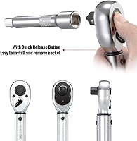 Vista 4 de Llave dinamométrica de clic de 1/2 pulgada (10-150 pies-libras/13.6-203.3 Nm) Juego de llave de torque ajustable de doble dirección