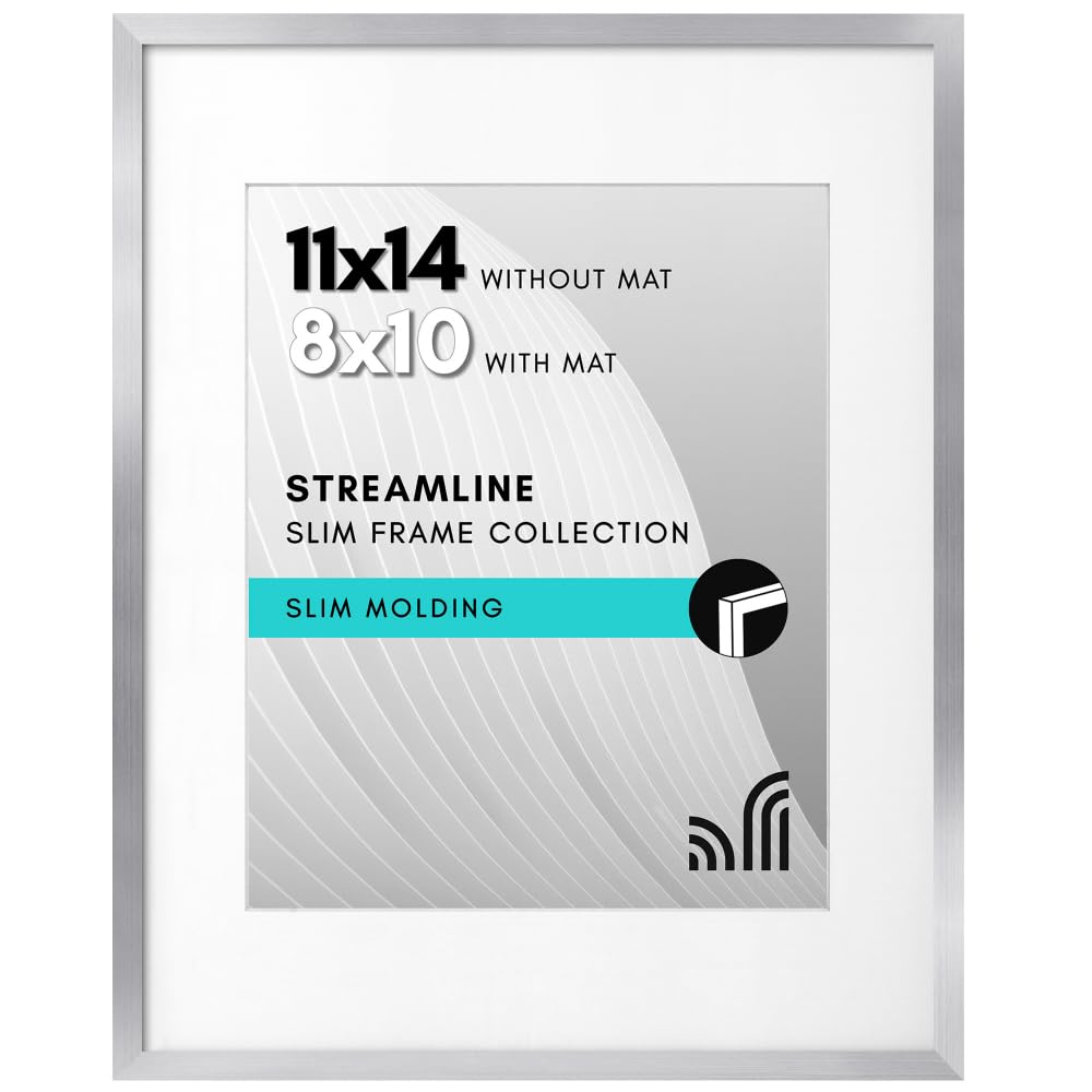 Americanflat Silver,White 11X14 Picture Frame In Silver - Displays 8X10 With Mat And 11X14 Without Mat - Horizontal And Vertical Formats For Wall