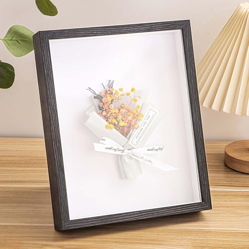 Cornice portafoto 3D in legno, per artigianato e fiori, 13 x 13 cm, per tavolo e parete, 7 x 5 cm, colore nero 428, profondità 3 cm