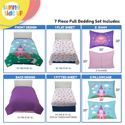 Image of Sunny Side Up Magic Castle Full Comforter Set - 7 Piece Kids Bedding Includes Comforter, Sheets & Pillow Cover - Super Soft Floral Microfiber Bed Set