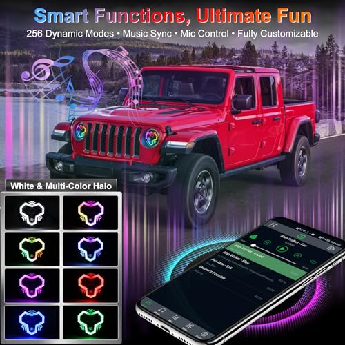 POVTOR 7 Inch RGB Halo LED Headlights for Jeep Wrangler - Image 6