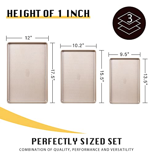 Hongbake Baking Sheet Pan Set, Cookie Sheets For Oven, Nonstick Half/Quarter/Jelly Roll Pans With Diamond Texture Pattern, Heavy Duty Cookie Tray #TOP4